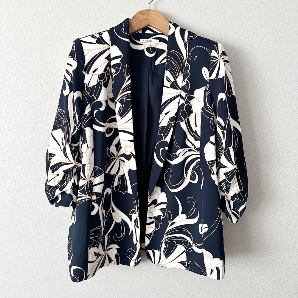 Chico's Navy & White Floral Blazer